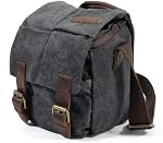 Waterproof Canvas Leather Trim DSLR SLR Shockproof Camera Shoulder Messenger Bag­ (Dark Grey)