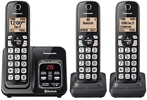 Panasonic KX-TG833SK Link2Cell Bluetooth with Talking Caller ID 3 Handset Cordless Phone (Renewed)
