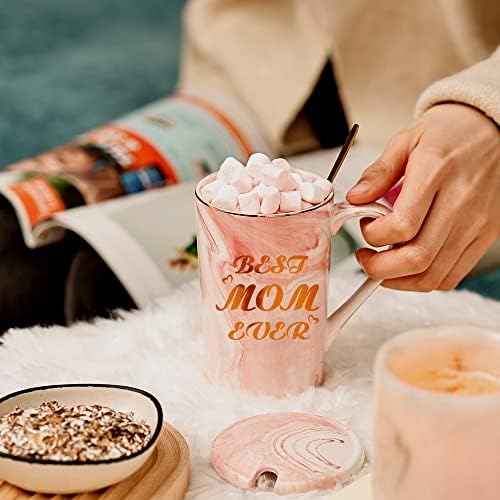 Best Mom Ever Coffee Mug Mom Mother Gifts Novelty Gifts for Mom from Daughter Son Women Mom Gifts for Mom Mother 14Oz Marble Ceramic Coffee Cup with Exquisite Box Packing Spoon