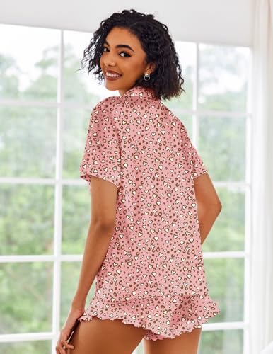 Image of Ekouaer Pajamas Set for Women Short Sleeve Sleepwear Button Down Pjs Lounge Sets Soft Nightwear