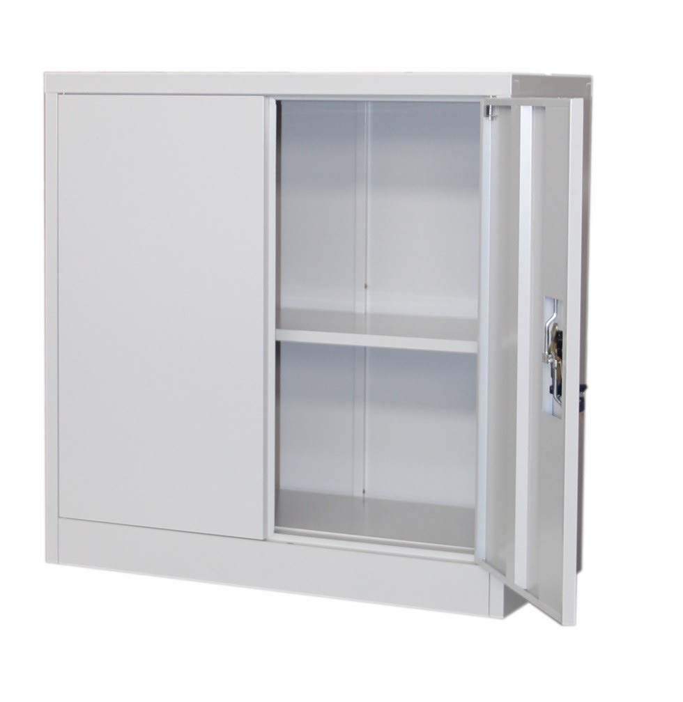 Armadio Metallico da Ufficio, Grigio con Ante Battenti e Serratura, 1 Ripiano Regolabile, 100x45x90 cm, per Archivio e Magazzino