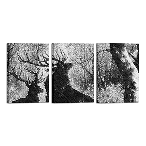 Impression sur toile cerf forêt hiver prête à accrocher | Idée cadeau décoration maison
