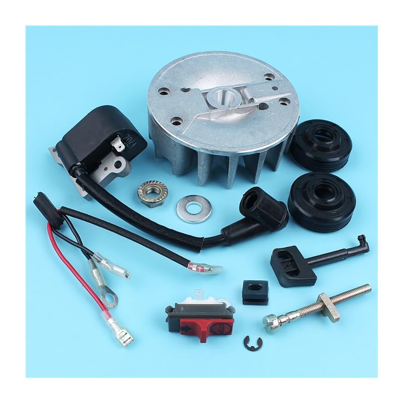 Flywheel Kill Switch Bobina de Encendido tensor de Cadena Sellos de Aceite for HUSQVARNA 137 137E 142 142E Motosierra con Tuercas Palanca de estrangulación