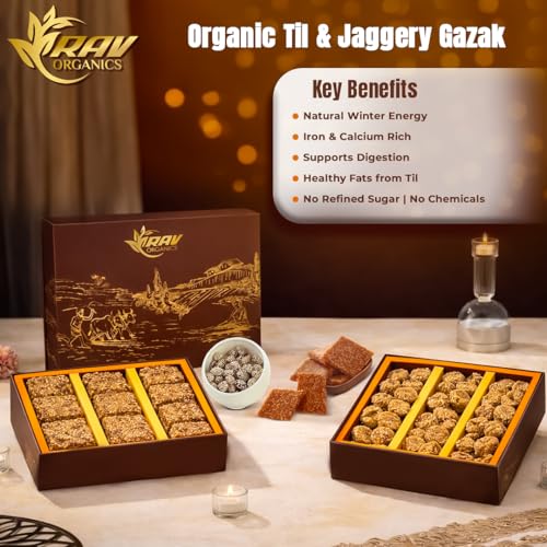 Image of Rav Organic Certified Organic Till Revadi Gud Candy - Made with Sesame Seeds, Jaggery & Pure Cow Ghee | Til Rewadi Rewari Gajak Chikki | Traditional Revri & Revdi Sweet |Gur Ki Revdi | Winter Special Indian Snacks - 500 gm