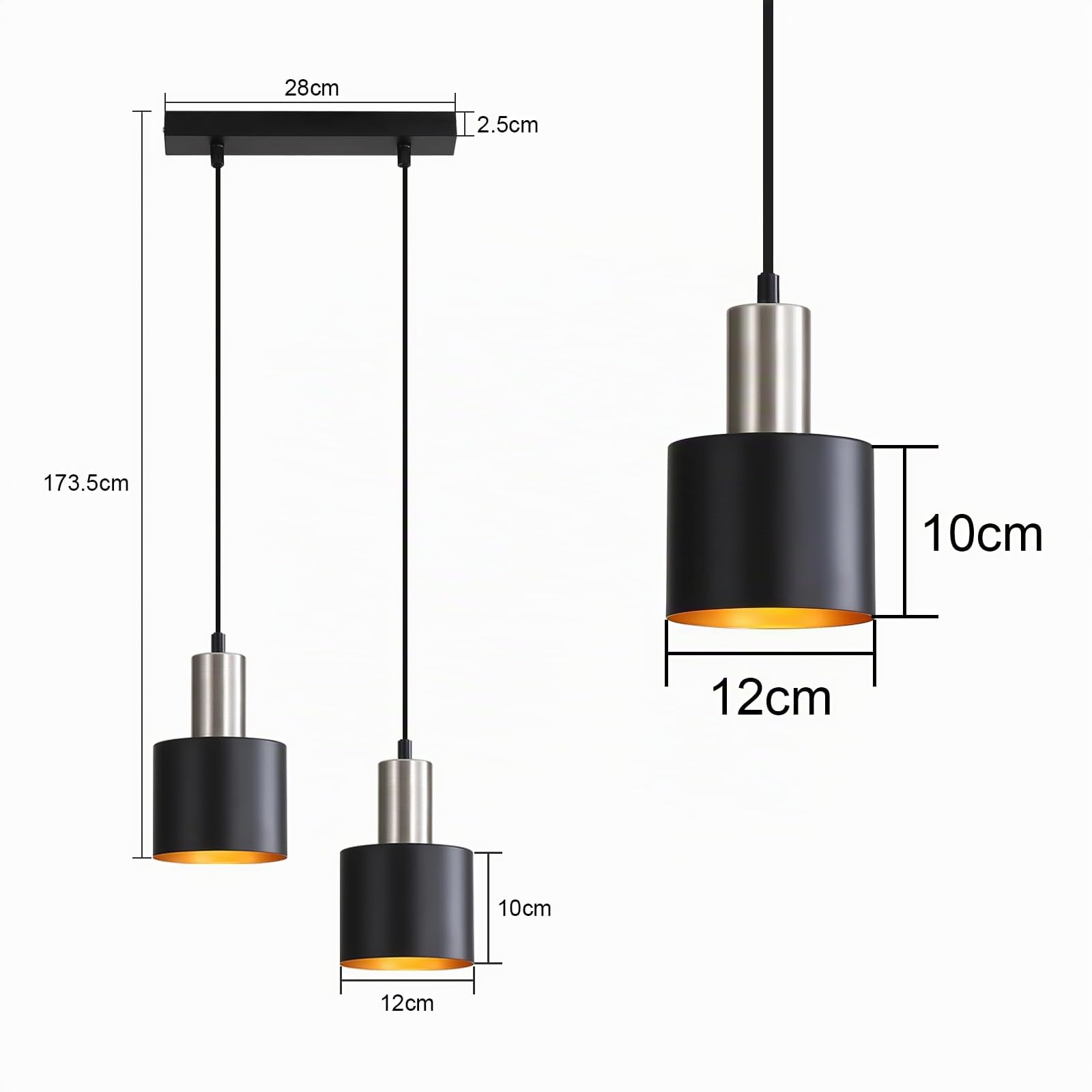 Lampadario a Sospensione Cucina Lampadari Nero Lampada 2 Luci