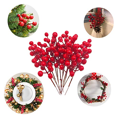 image for Panxxsen 24 Pcs Red Berry Stems,Artificial Holly Berries Picks,Red Ber
