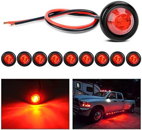 Nilight - TL-04 10 PCS 3/4 Inch Round LED Clearance Light LED Front Rear Side Marker Indicator Light Bullet Marker Light for Truck RV Car Bus Trailer Van Caravan Boat 12V, Red, 2 Years Warranty
