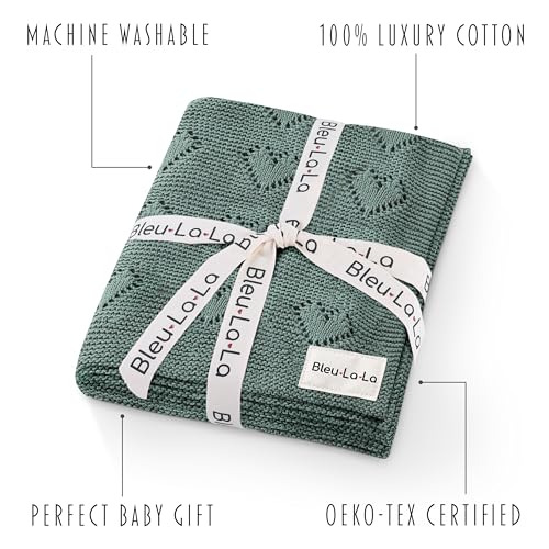 Image of Heirloom Knit Heart Receiving Blanket for Boys and Girls - 100% Luxury Cotton Baby Blanket - Soft Warm Swaddle Receiving Receiving Blanket for Newborns Infants & Toddlers (Hunter Green)