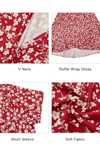 Image of ULTRANICE Womens Summer Dresses Floral V Neck Ruffled Hem Spaghetti Spring Casual Beach Outfits Flowy Wrap Sun Dress