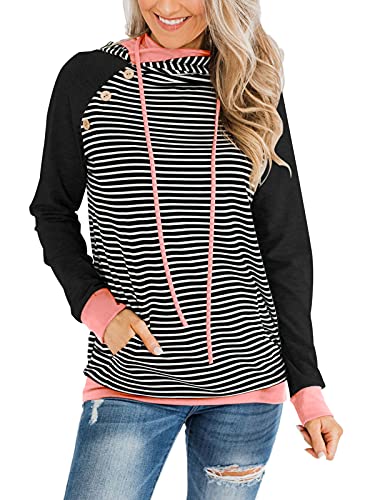Women s Casual Hoodies Long Sleeve Sweatshirts Funnel Neck Drawstring Hooded Pullover Top With Pockets Black XX-Large