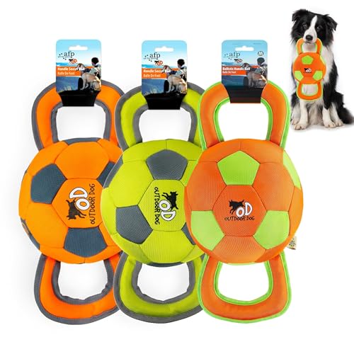 ALL FOR PAWS Ballistic Handle Ball Dog Toy with Squeaker, Interactive Handle Tug of War Ball Toy for Small Medium Large Dogs (Receive one of The Three Colors)