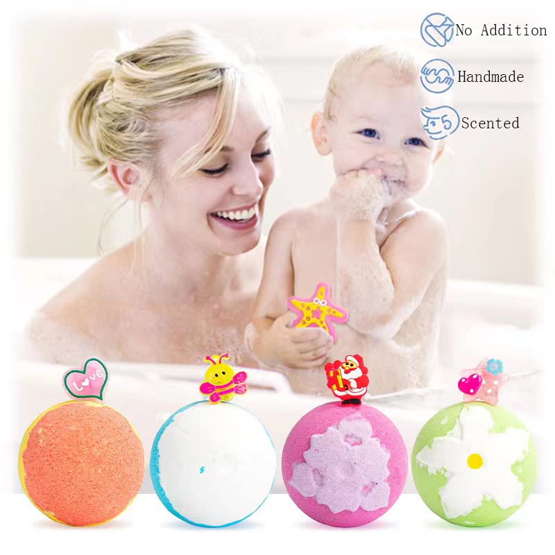 Kids Bath Bombs with Surprise Toys Inside, 4 Piece CHAOBANG Bath Bomb Gift Set with 4 Fun Toys, Handmade Bubble Ball Kit for Kids Organic Bubble Bath Bombs for Boys and Girls Birthday, Christmas Gifts