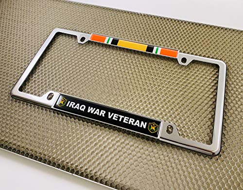 Iraq War Veteran - Domed Custom-Made Personalized Narrow (Thin) Top 4 Hole Metal Car License Plate Frame With Free Caps - Chrome (Quantity: 1 Frame) #TOP4