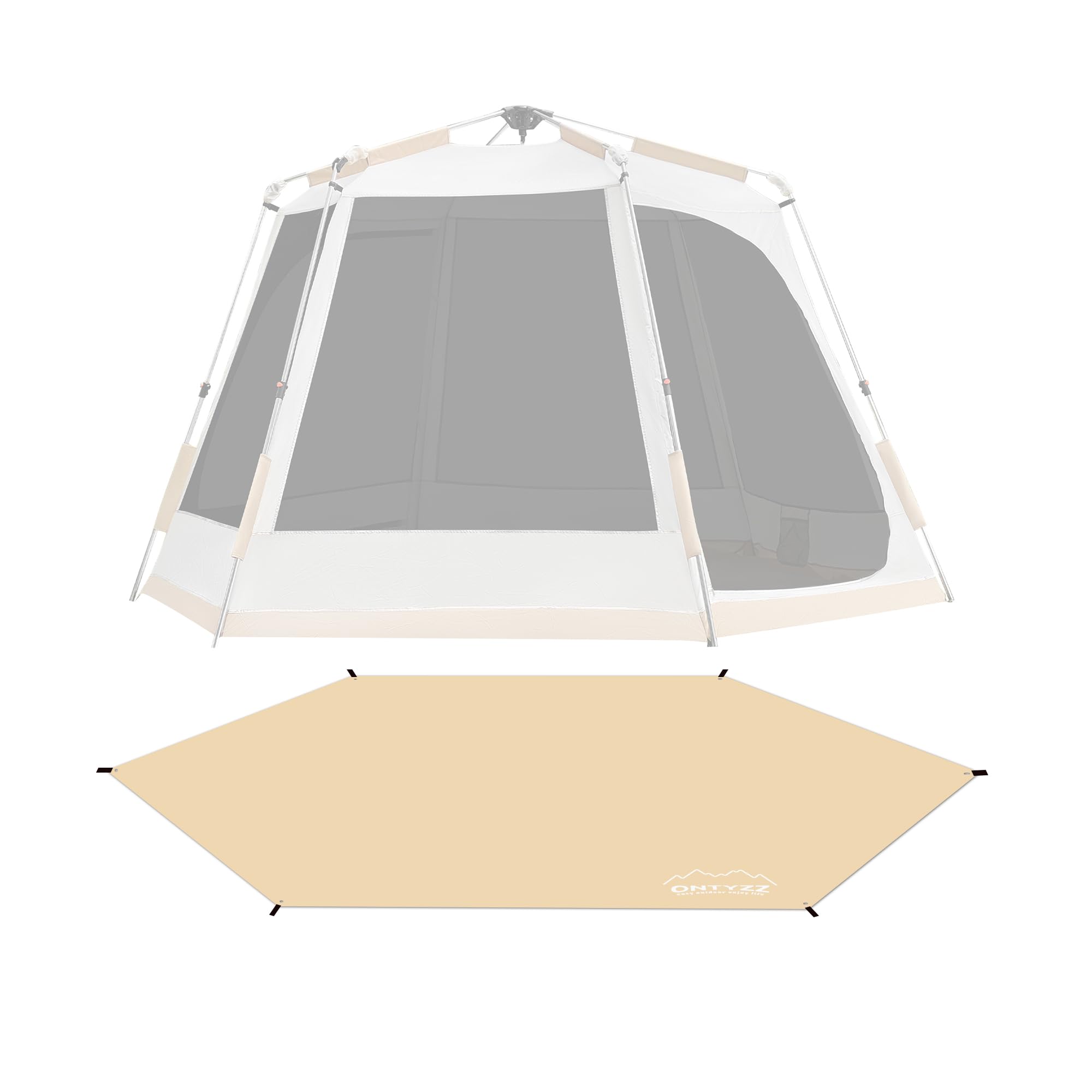 Bâche de Camping Imperméable Ultralégère Tapis de Sol Tente PU 3000mm Toile Abris de Survie Multifonctionnelle Bache Anti-Pluie pour Cour Voyage Plage Pique-Nique Hexagon Tarp 3.3 * 3.3M