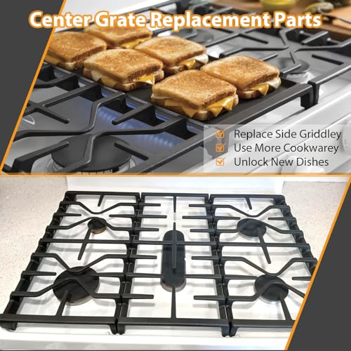 Image of Upgraded WB31X27151 Side Grates WB31X27150 Center Grates Replacement for GE General Electric Stove Parts, WB31X24736 WB31X24737 Cast Iron Grate Cooktop Burner for JGBS66REKSS JGB735SPSS Stove Grate