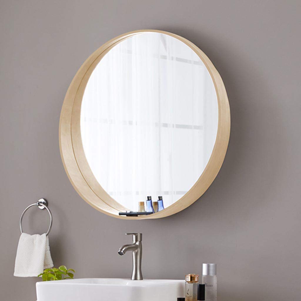 Specchio Espejo de pared redondo con estante de almacenamiento incorporado, marco grande de madera, espejo circular para baño, sala de estar, dormitorio, pasillo, decoración de pared, espejo de m