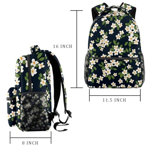 Sac à dos fleurs blanches 40cm pour adolescente et collège