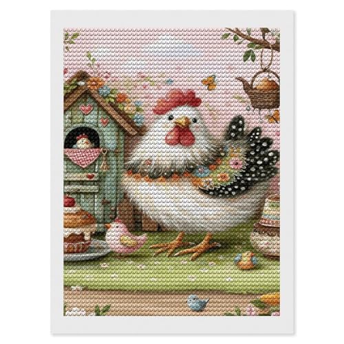 Kit de peinture diamant poule adultes DJUETRUI 30x40 cm avec outils de broderie diamant moderne