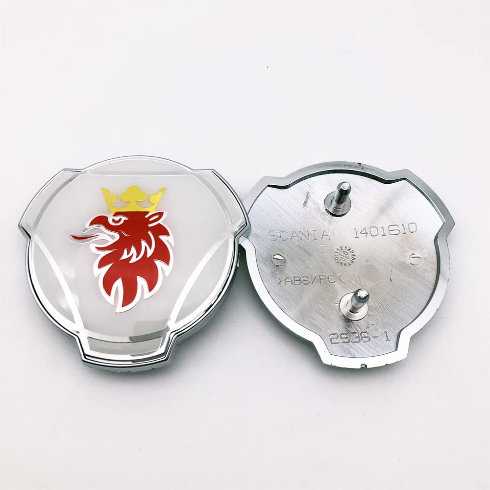 2 x 80 mm biały i czerwony emblemat gryfa z złotą koroną, pasujący do emblematu przedniego grilla ciężarówki Scania 1401610