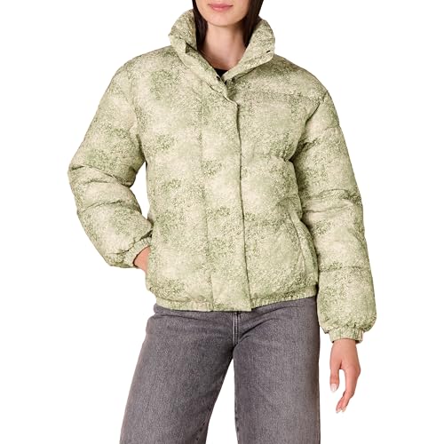 Amazon Essentials Women's Relaxed-Fit Mock-Neck Short Puffer Jacket (Available in Plus Size), Olive Speckled Print, 1X