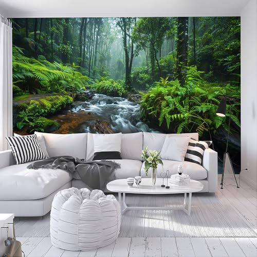 Custom Size Wall Murals - Sunny Forest, Stream Tropical Plants, Tropical Plant Wallpaper - Self-Adhesive Removable Peel and Stick Wallpaper for Bathroom