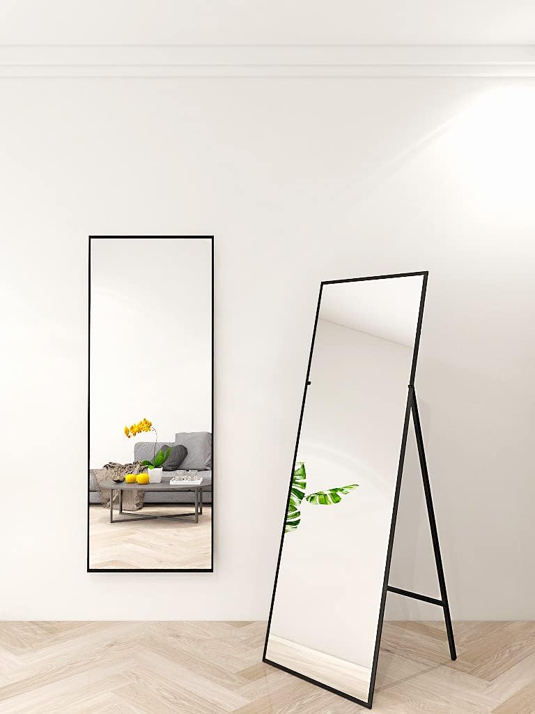 Black 65 x 22 in Metal Stand Full-Length Mirror