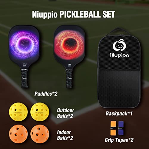 Image of niupipo Pickleball Paddles Set of 2 or 4, USAPA Approved Fiberglass Pickleball Paddle Set with Balls and Bag, Polypropylene Honeycomb Core, Lightweight Pickleball Paddles for Beginners Men Women