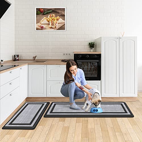 Mattitude Kitchen Mat [2 Pcs] Cushioned Anti-Fatigue Kitchen Rugs Non-Skid Waterproof Kitchen Mats And Rugs Ergonomic Comfort Standing Mat For Kitchen, Floor, Office, Sink, Laundry, Black And Gray #TOP5
