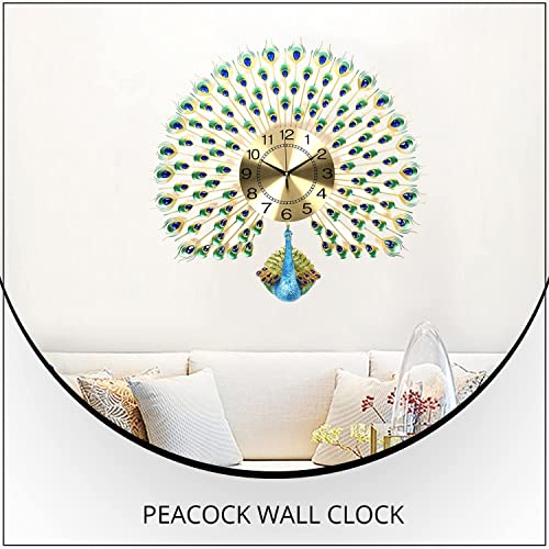 Image of TRENDING Large Luxury Crystal Peacock Wall Clock Silent Non-Ticking,3D Peacock Design Modern Art Clock Home Decorative Big Wall Clocks for Living Room Bedroom Dining Room (Peacock-Elegant Green)