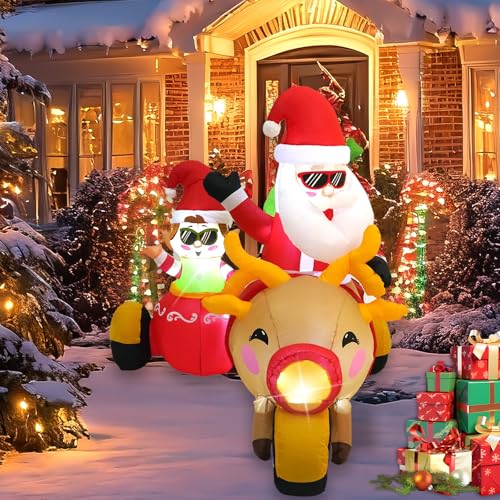 InfleasJoiy 6FT Santa Claus Inflatable Decoration with Built-in LED Lights, Christmas Outdoor...