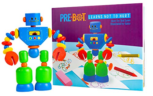 Pre-Bot Wooden Toy Robot Figure & Anti-Bullying Themed Story Book - Pre-Bot Learns Not to Hurt