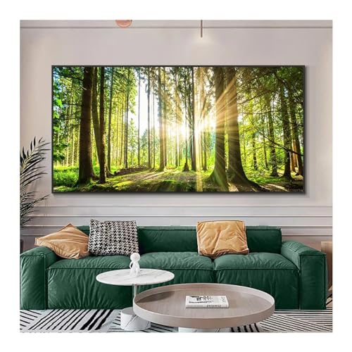 Peinture sur toile de paysage moderne forêt et soleil pour salon 60x120 cm