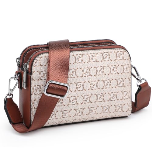 Image of Crossbody Bags for Women Small Shoulder Purses with Adjustable Wide Strap, Triple Zip Design