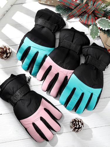 Image of SATINIOR 2 Pairs Kids Waterproof Winter Snow Gloves Ski Gloves for Boy Girl Outdoor Warm Thickening Snowboard