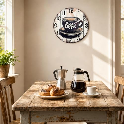Image of CHYLIN Kitchen Wall Clock Coffee Decor Silent Battery Operated Vintage