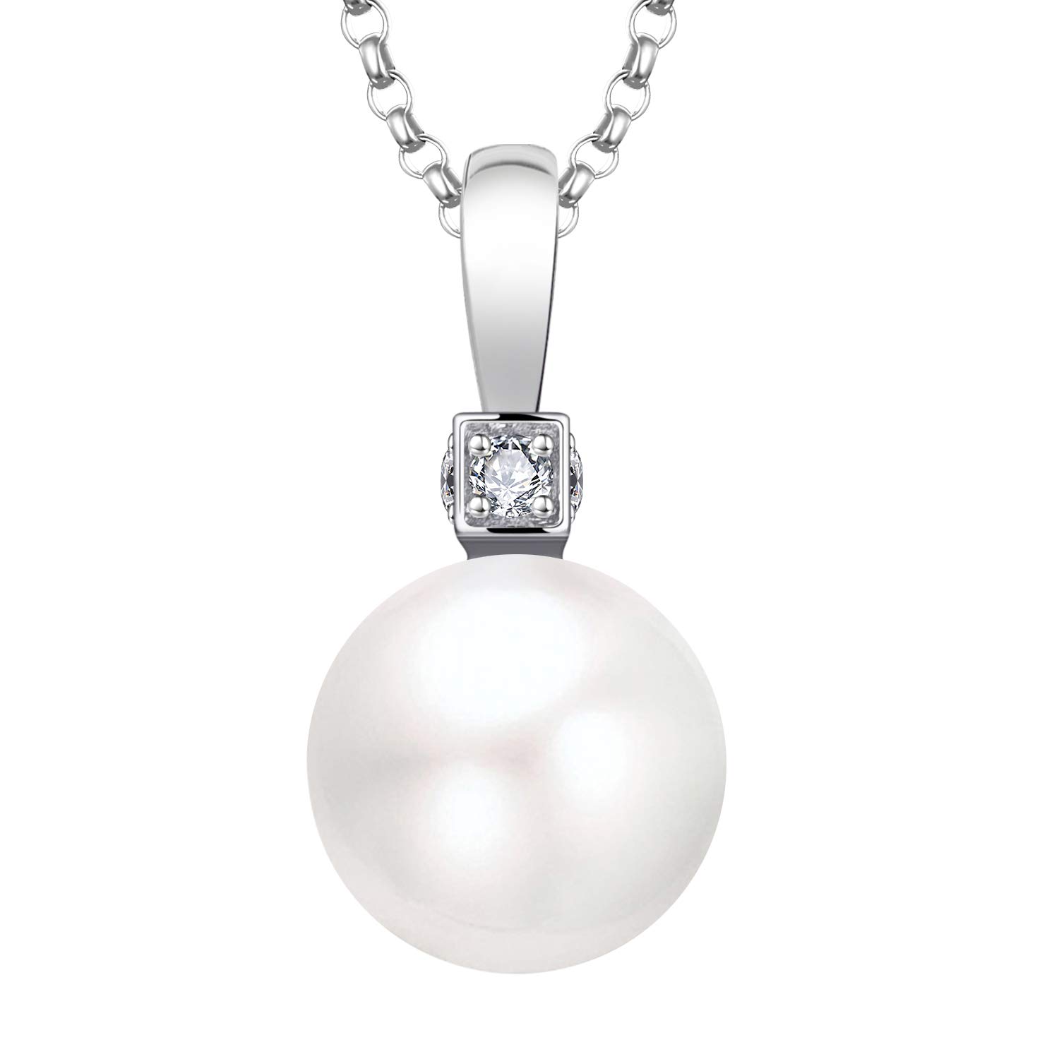 JO WISDOM Collar de Perlas de Plata de ley 925 Mujer,Colgante con Cadena 11mm Perla con 3A Circonia
