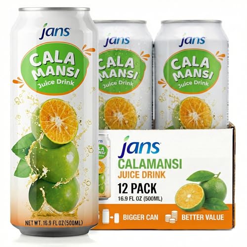 Image of Jans Golden Lime Juice Calamansi Drink (16.9 oz Cans, 12-Pack) - Philippine Kalamansi Citrus Beverage - Natural Lemoncito Yuzu Style Lime Drink, Lemon, Orange, Tangerine, Citrus Substitute | From Pure Calamansi Extract