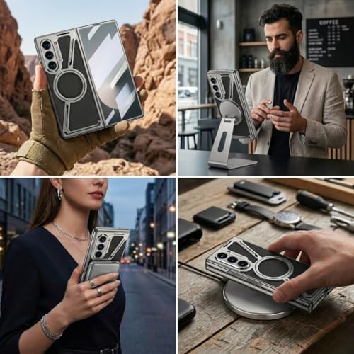 Image of TechTrendz Fortless Elite Pro Z Style Magnetic Leather Case for Samsung Galaxy Z Fold 6 / Z Fold6 5G,Shockproof Elegent Cover Compatible with Magnetic Wireless Accessories (Black)