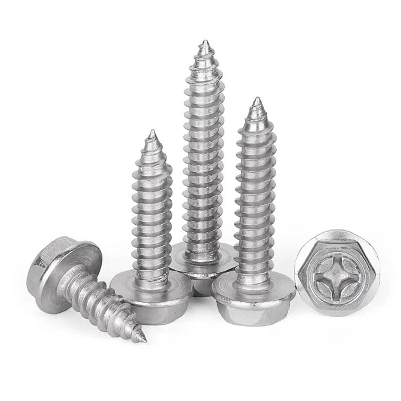 M3 M4 M5 M6 304 Stainless Steel Cross Recess Hex Flange Head Self Tapping Screws (100,M5 x 60mm)