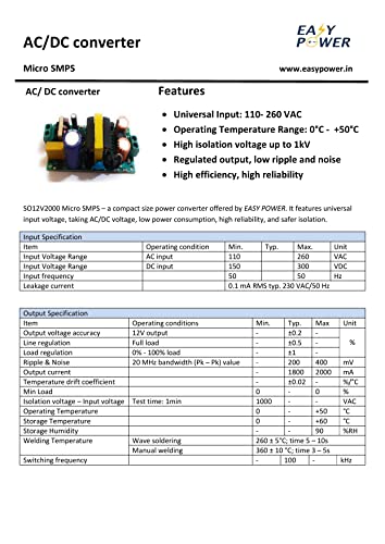 Easy Power (110-260) VAC - 12 VDC / 2A SMPS with Line Filter - Image 3