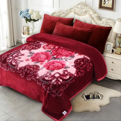 Image of JYK Soft Fleece Bed Blanket King Size A&B Pattern Rose /Rose - 520GSM Fuzzy Cozy Luxury Warm Blanket Microfiber, 2 Ply Reversible Room Home Decor Christmas Decorations, 83 inch x 91 inches, 5.7 LB