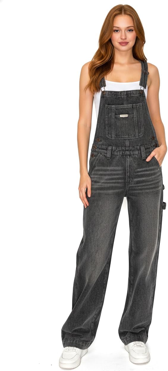 Womens Denim Low Rise Straight Leg Overalls