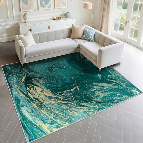 Tapis lavable en machine 130x200cm vert vintage pour salon - 2