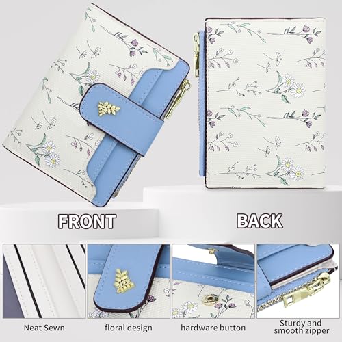 Image of Farcauo Wallet Women Small Wallets for Women Cute Blue Women's Card Wallets Kawaii Flower Thin Womens Wallet for Ladies