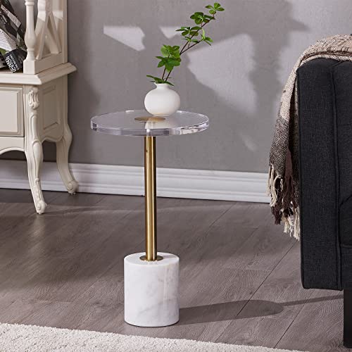Small Clear Acrylic End Table, Marble Base Gold Leg Modern Nightstand by LIKENOW - Used condition - Image 6