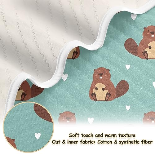 Image of Swaddle Blanket for Green Beaver with Heart Baby Receiving Blanket Muslin Baby Swaddles Soft Cotton Breathable Nursery Blankets for Unisex Boys and Girls 30x40 Inch