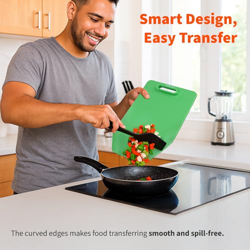 Image of IMUSA Cutting Board Set, 3-Pack 11.8 inchx7.4 inch, Nesting | Plastic, color-coded for meat and veggies to prevent cross-contamination, handles, curved edge for easy pour, dishwasher safe