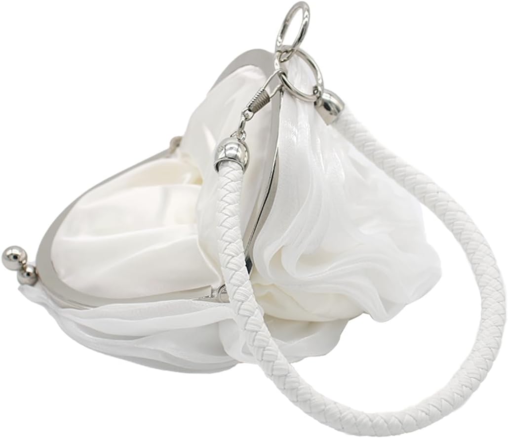 Rose Shaped Evening Bag Soft Satin Clutch Purse Floral Wristlet Handbag for Women Wedding Party Purse - Image 6