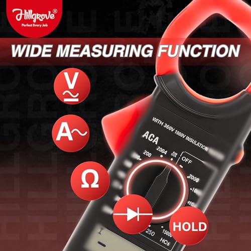 Image of Hillgrove HGCM1408M1 Digital Volt Clamp Meter Multimeter AC DC Auto Range Continuity Digital Tester Kit Meter