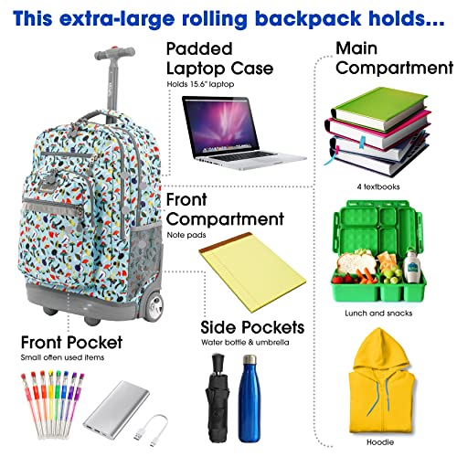 Image of J World Sundance Laptop Rolling Backpack for Girls Boys. Roller Bookbag with Wheels, 20 Inch, Skyshroom